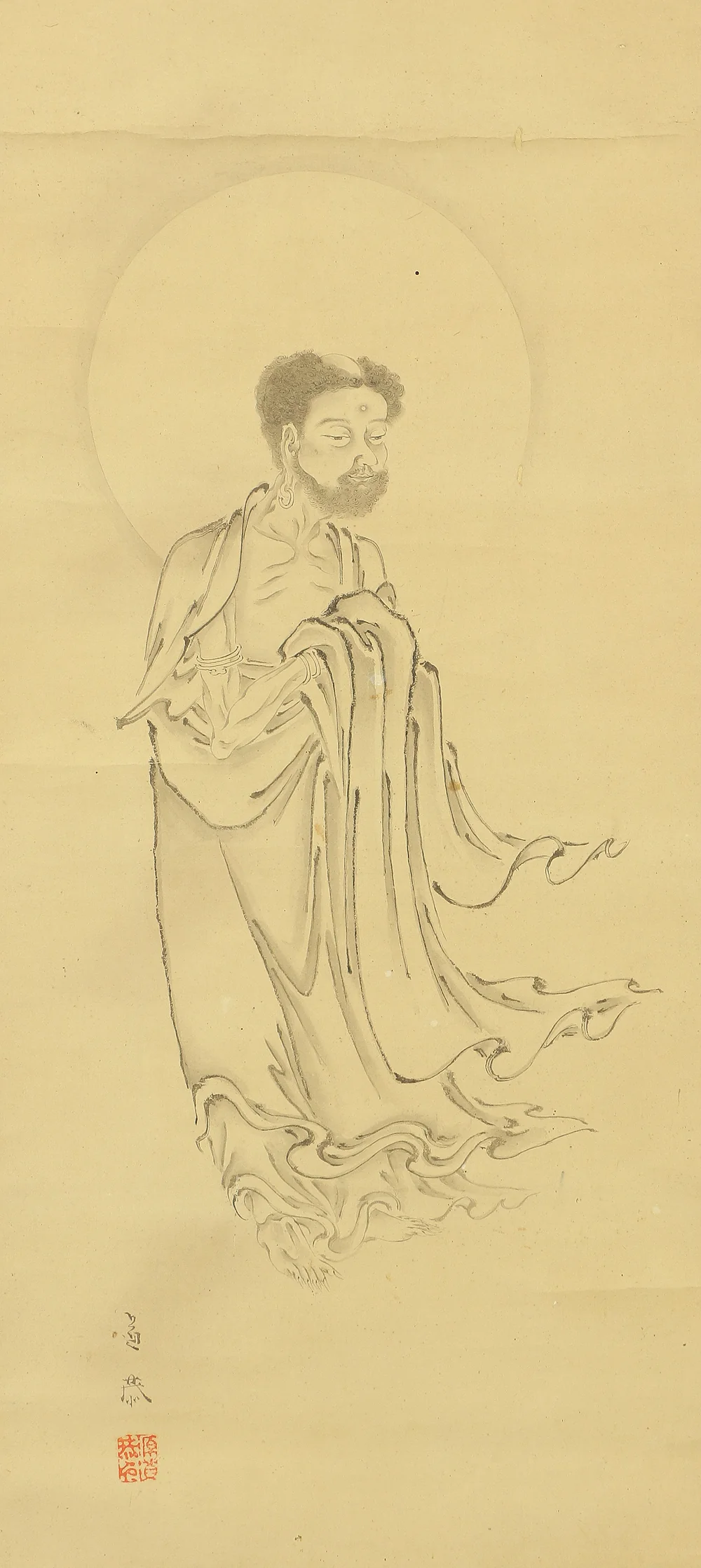 鬼頭道恭 KITO DOKYO Japanese antique art kakejiku kakemono wall hanging scroll / Buddha descending the mountain after asceticism with Box W476 - Image 5