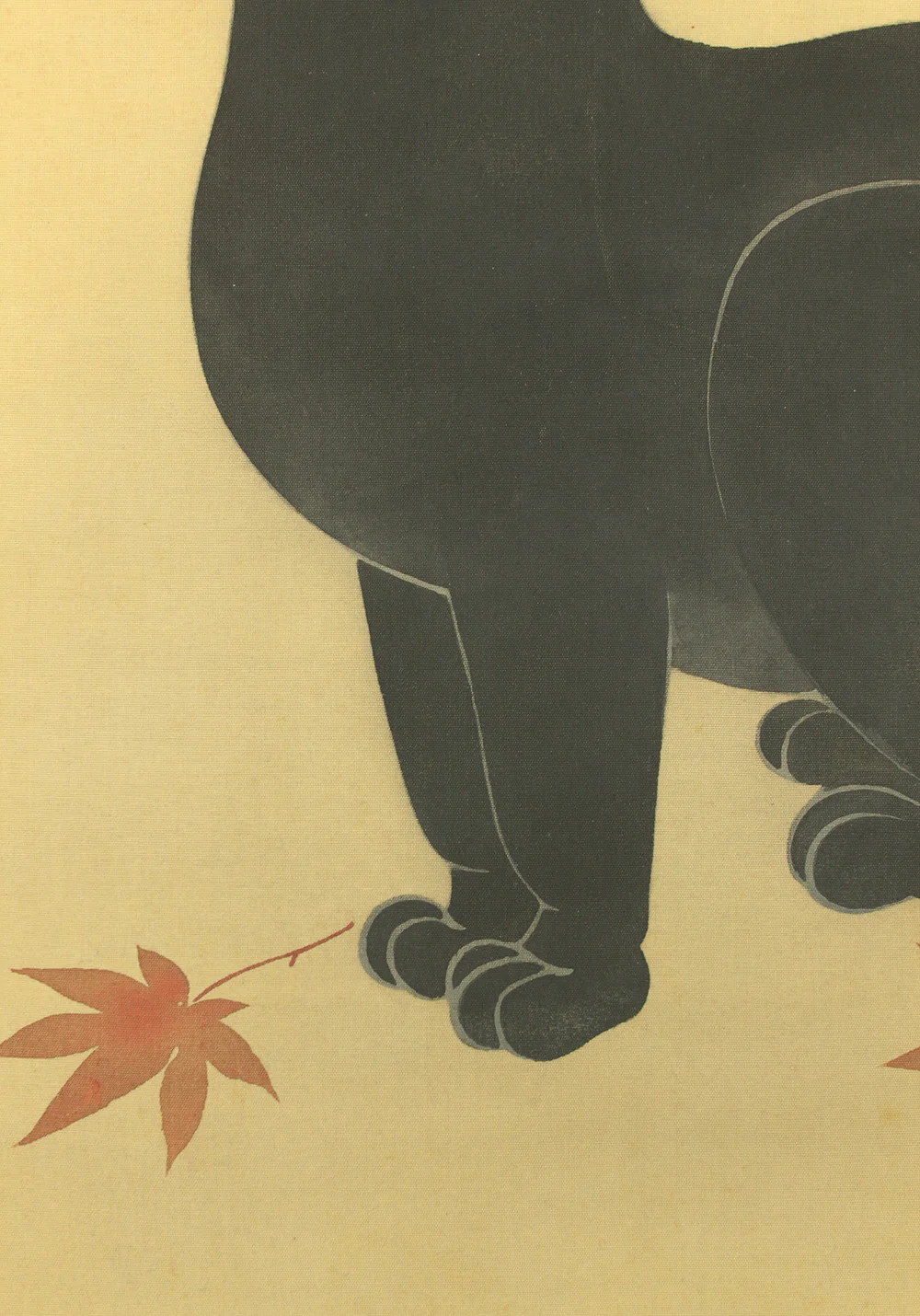 小林古径 Kobayashi Kokei (1883-1957) Japanese art kakejiku kakemono wall hanging scroll / Maple Leaves and Black Cat with Appraised Box RD794 - Image 7
