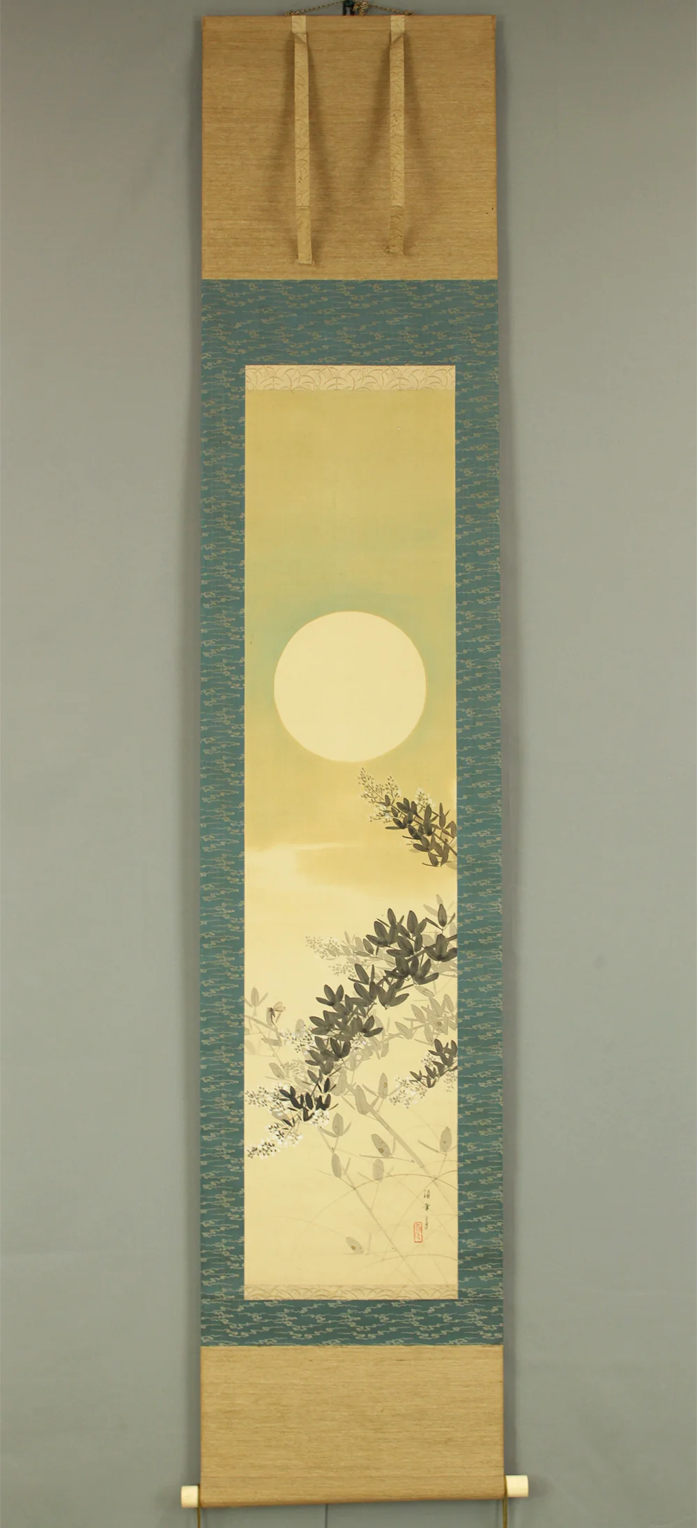 小西福年 Konishi Fukunen (1887-1959) Japanese art kakejiku kakemono wall hanging scroll / Autumn Moon and Bush Clover with Box RC829 - Image 2