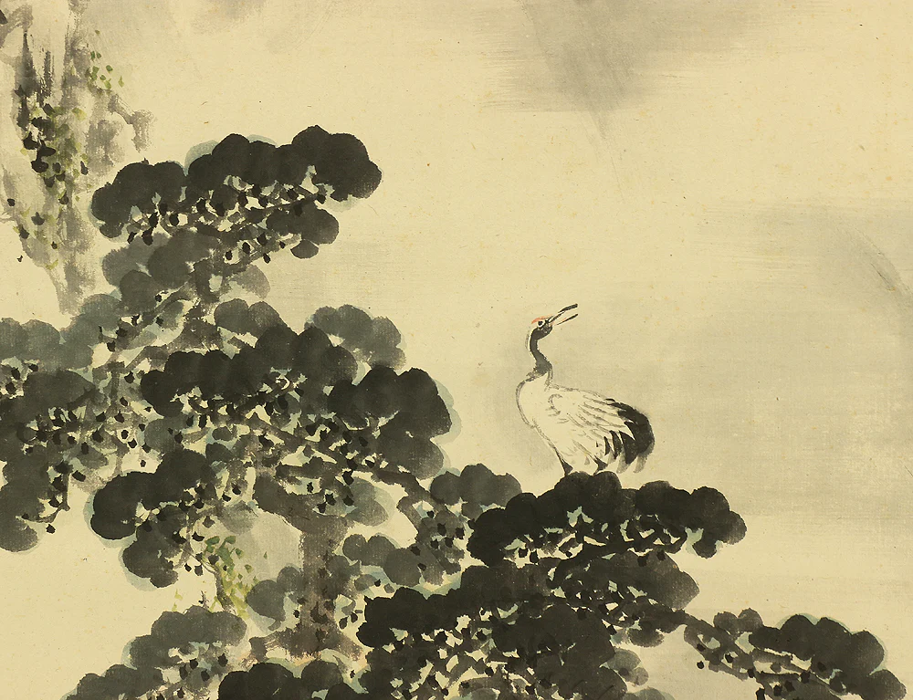 幸野楳嶺 Kono Bairei (1844-1895) Japanese antique art kakejiku kakemono wall hanging scroll / Horai Mountain Rivers Landscapes Rising Sun and Cranes with Appraised Box by 幸野西湖 Kono Seiko (1881-1945) RC747 - Image 11
