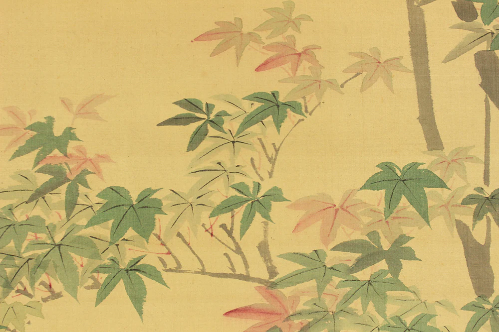 熊谷直彦 Kumagai Naohiko (1829-1913) Japanese art kakejiku kakemono wall hanging scroll / Colored Maples and Two Little Birds with Box RD326 - Image 11