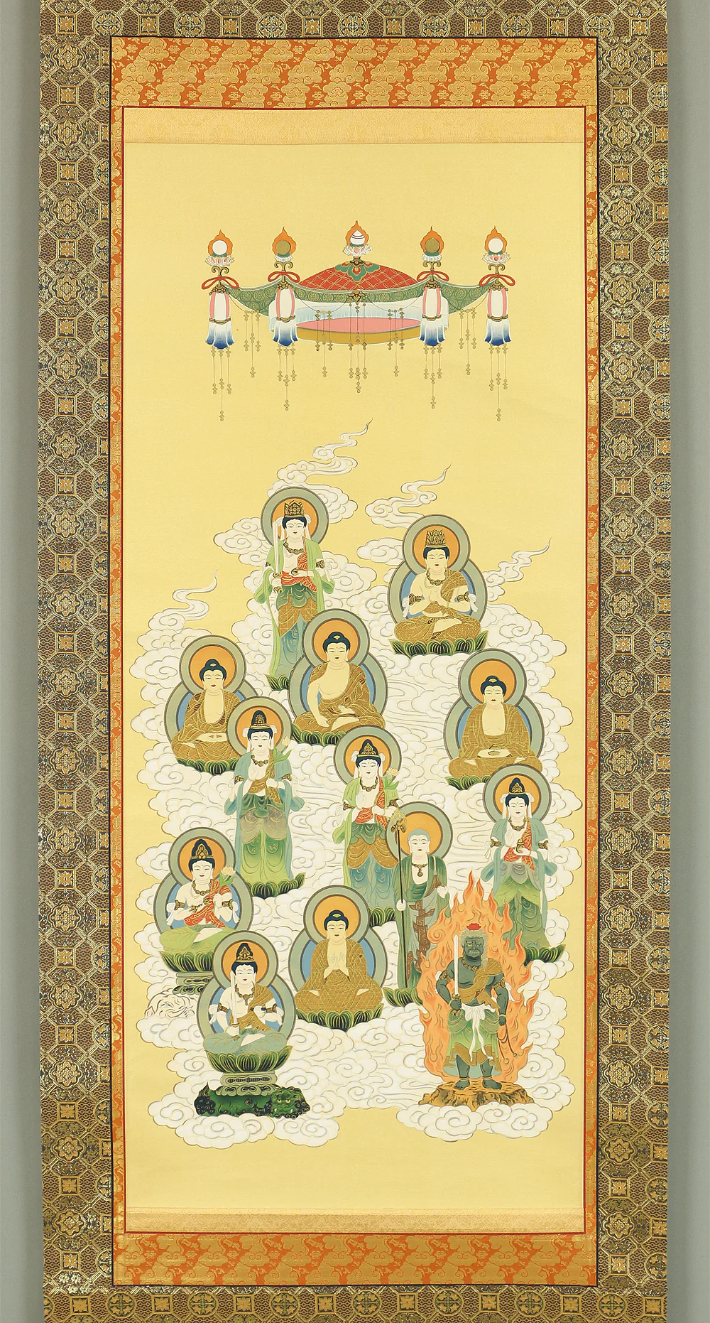 國井道成 KUNII DOSEI Japanese art kakejiku kakemono wall hanging scroll / Thirteen Buddhas & Bodhisattvas with Original Box A133 - Image 3
