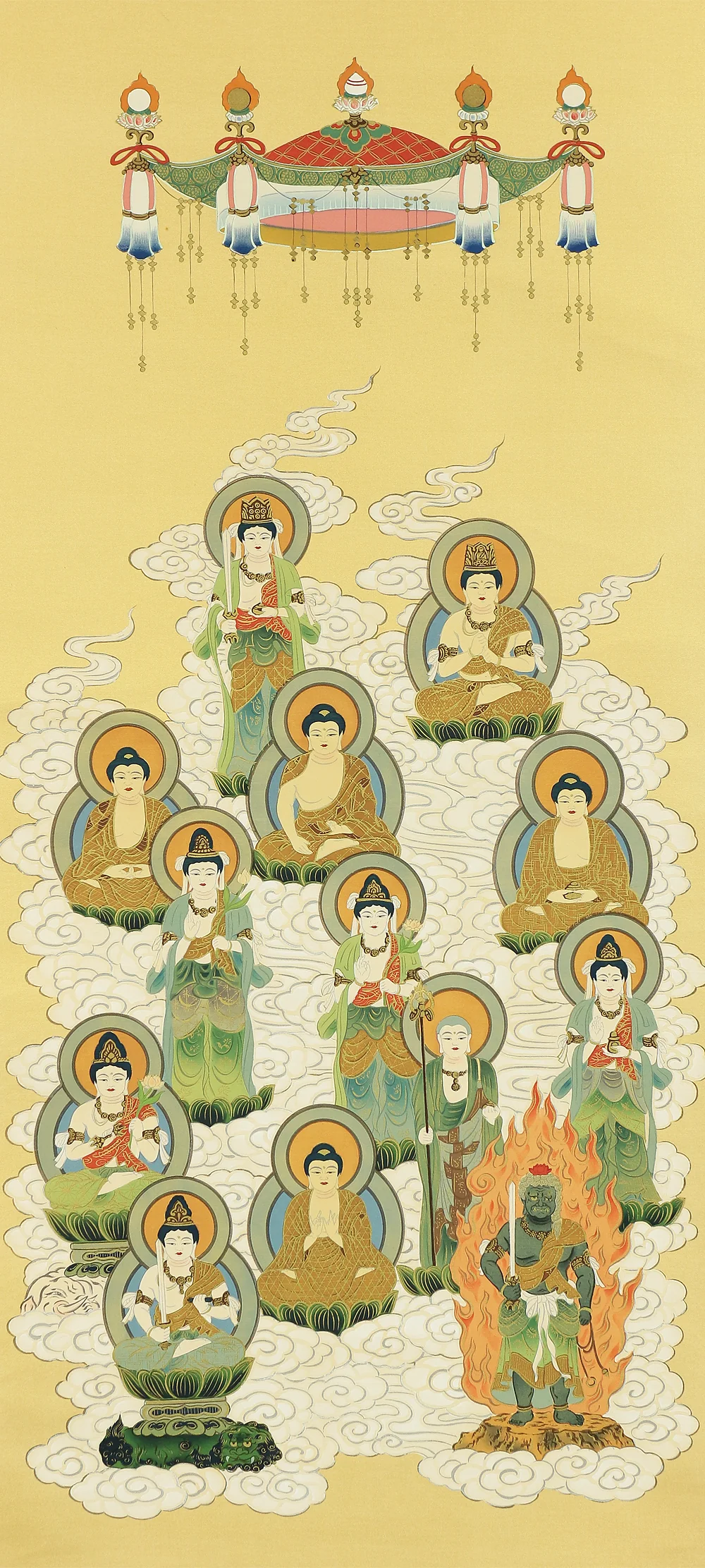 國井道成 KUNII DOSEI Japanese art kakejiku kakemono wall hanging scroll / Thirteen Buddhas & Bodhisattvas with Original Box A133 - Image 5