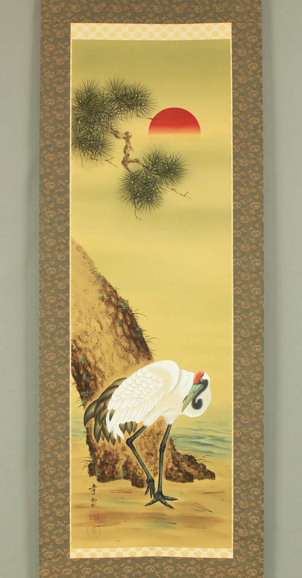 国井幸雪 Kunii Kosetsu (b1919) Japanese art Paired kakejiku kakemono wall hanging scroll / Rising Sun and Moon, Plum and Pine, Crane with Original Box (Tomobako) RD295 - Image 13