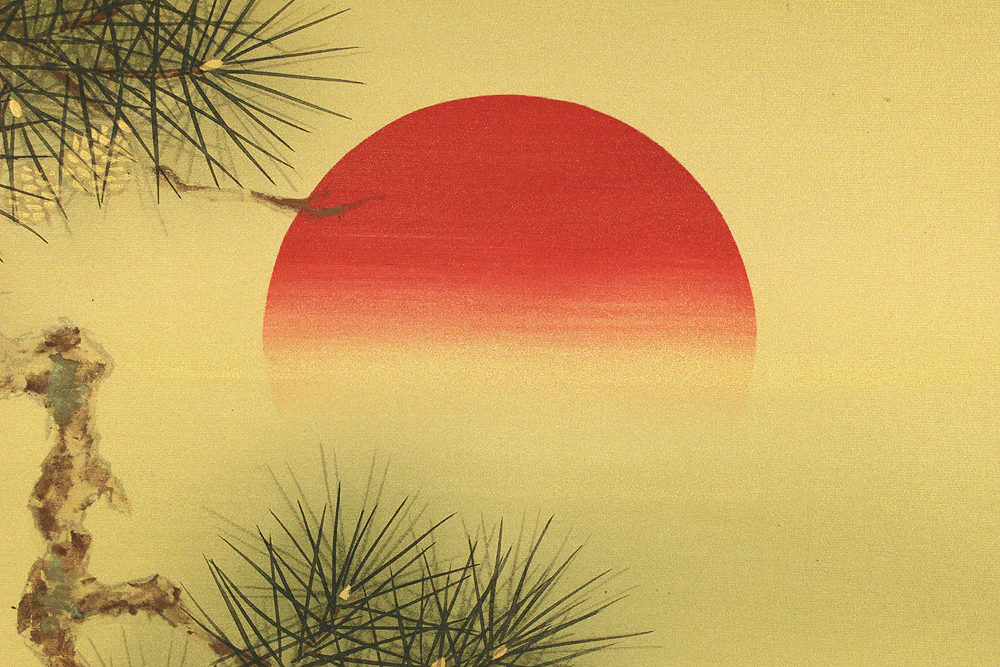 国井幸雪 Kunii Kosetsu (b1919) Japanese art Paired kakejiku kakemono wall hanging scroll / Rising Sun and Moon, Plum and Pine, Crane with Original Box (Tomobako) RD295 - Image 18