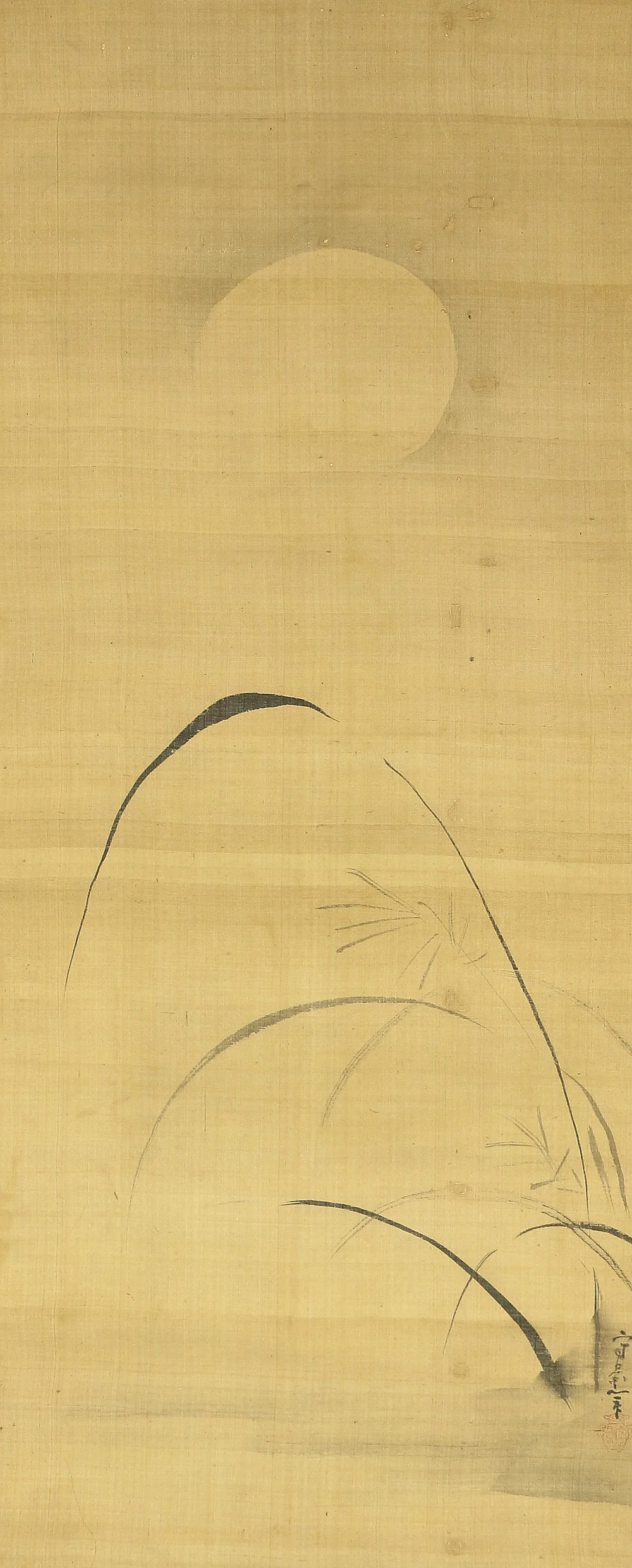 久隅守景 Kusumi Morikage (1620-1690) Japanese antique art kakejiku kakemono wall hanging scroll / Autumn Moon and Reed RB567 - Image 5