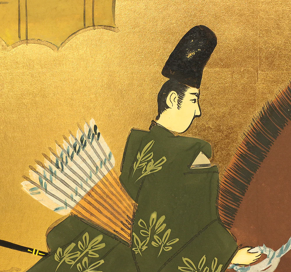 葛谷聖山 Kuzuya Seizan (b1930) Japanese Small Room Divider Byobu 4 panels Folding Screen / Genji Monogatari (Tale of the Genji) VA598 - Image 6