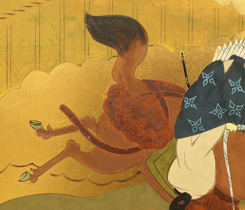 葛谷聖山 Kuzuya Seizan (b1930) Japanese Small Room Divider Byobu 4 panels Folding Screen / Genji Monogatari (Tale of the Genji) VA598 - Image 8