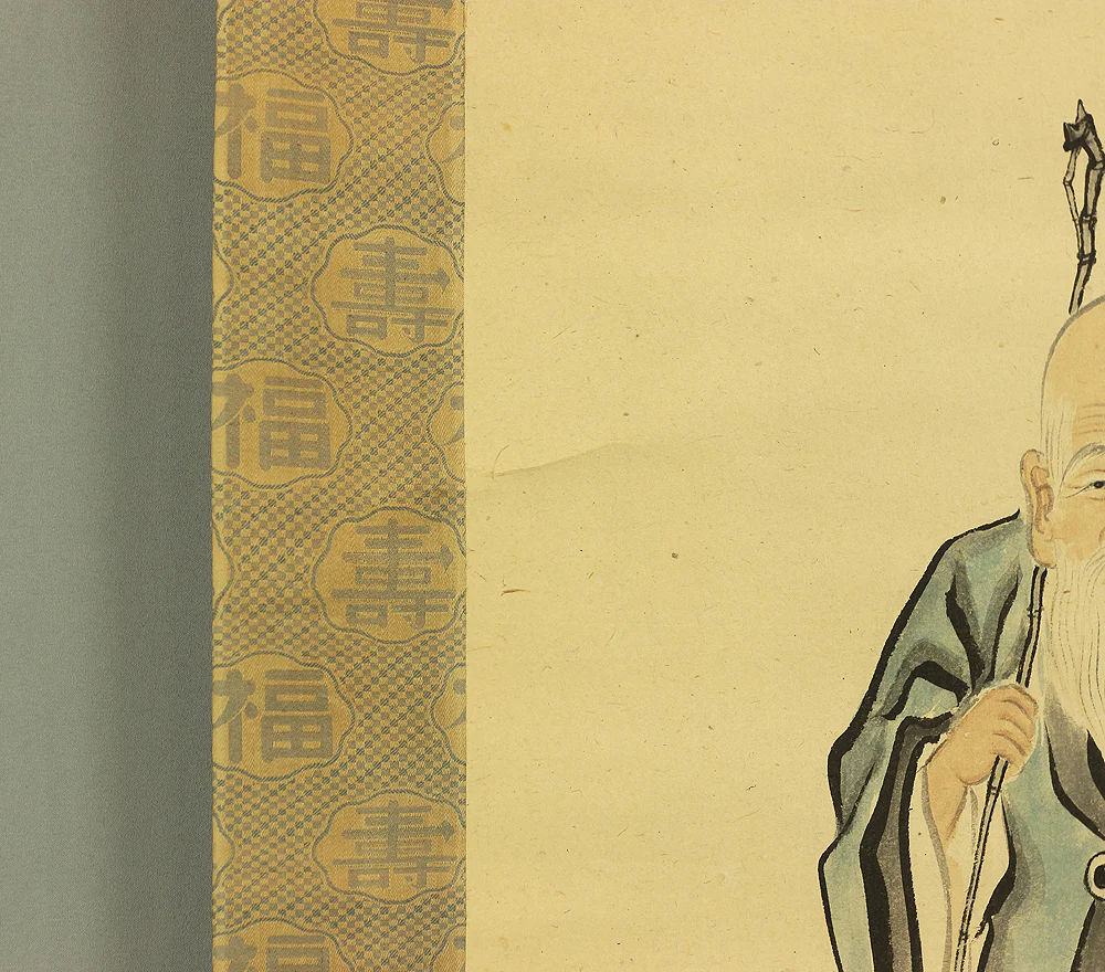 前川文嶺 Maekawa Bunrei (1837-1917) Japanese art a set of three kakejiku kakemono wall hanging scrolls / Rising Sun and Moon , Jurojin (Tall Headed God of Happiness and Long Life) with Box RC535 - Image 24