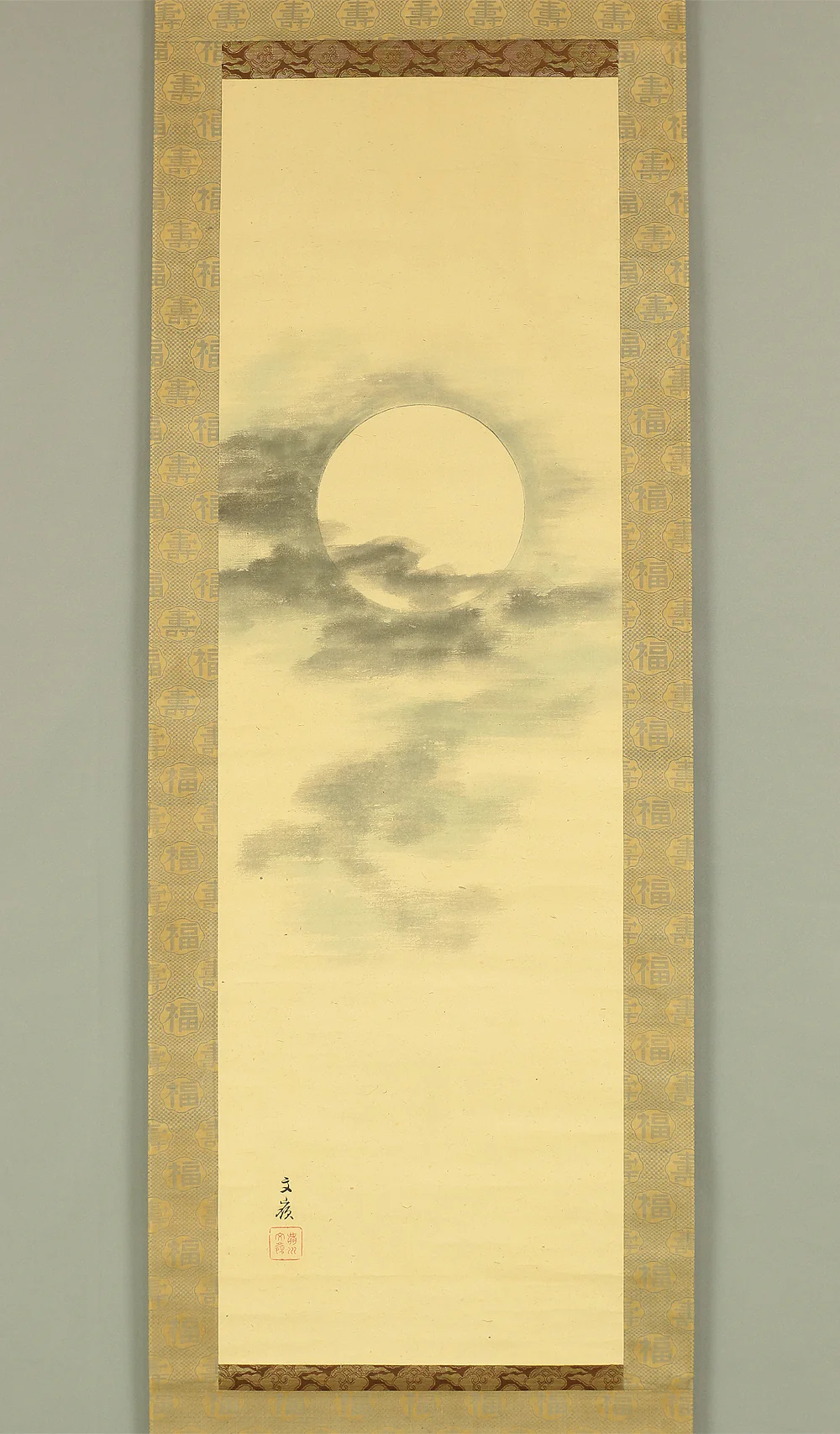 前川文嶺 Maekawa Bunrei (1837-1917) Japanese art a set of three kakejiku kakemono wall hanging scrolls / Rising Sun and Moon , Jurojin (Tall Headed God of Happiness and Long Life) with Box RC535 - Image 26