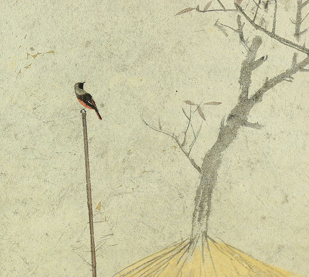 円山応祥 Maruyama Osho (1905-1981) Japanese art kakejiku kakemono wall hanging scroll / Enso - Little Bird, Winter Enclosure of Trees with Box RC430 - Image 7