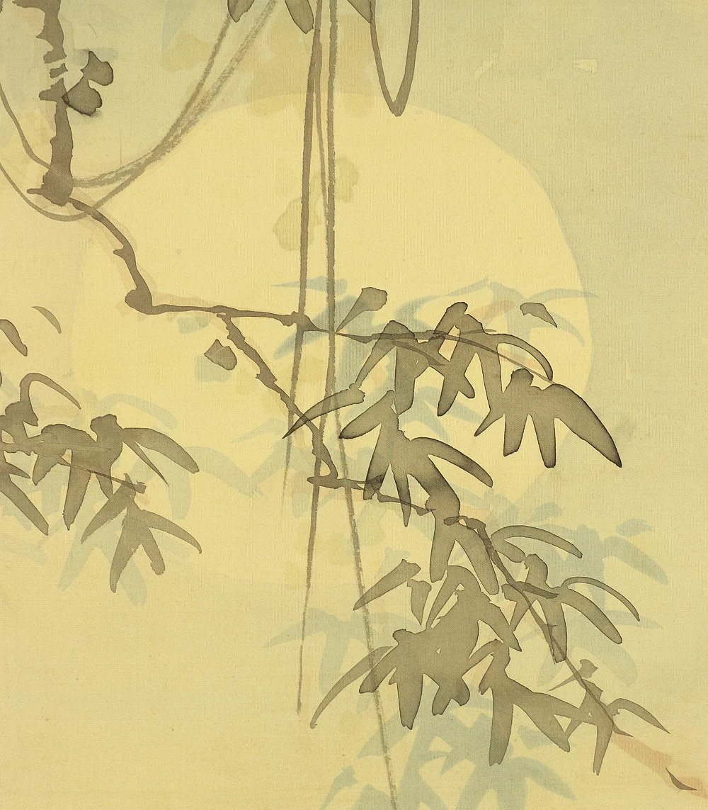 益頭峻南 Mashizu Shunnan (1851-1916) Japanese antique art Paired kakejiku kakemono wall hanging scrolls / Heron on Willow Tree in Snow and Sleeping Crow under Moon with Original Box A381 - Image 15
