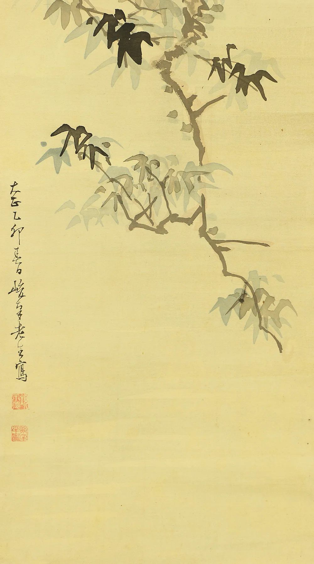 益頭峻南 Mashizu Shunnan (1851-1916) Japanese antique art Paired kakejiku kakemono wall hanging scrolls / Heron on Willow Tree in Snow and Sleeping Crow under Moon with Original Box A381 - Image 18