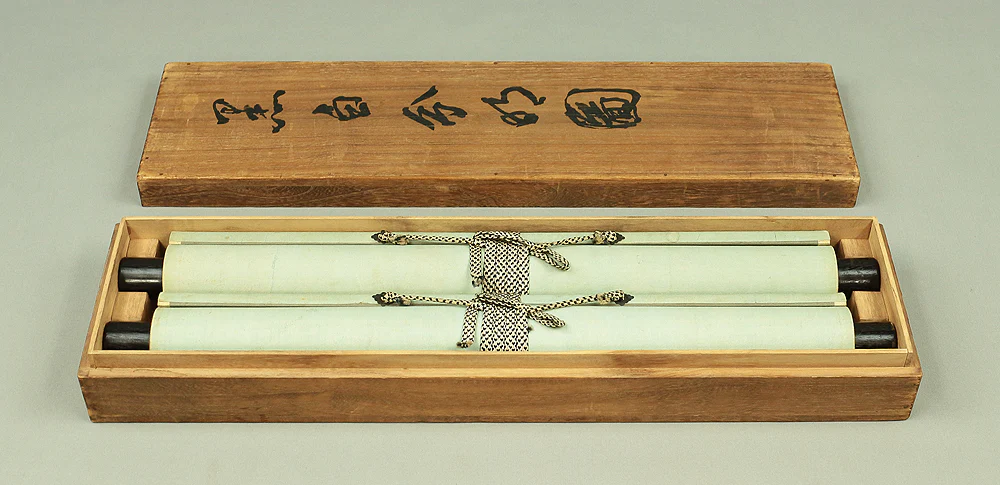 益頭峻南 Mashizu Shunnan (1851-1916) Japanese antique art Paired kakejiku kakemono wall hanging scrolls / Heron on Willow Tree in Snow and Sleeping Crow under Moon with Original Box A381 - Image 22