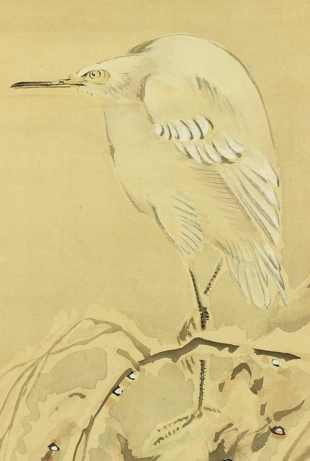 益頭峻南 Mashizu Shunnan (1851-1916) Japanese antique art Paired kakejiku kakemono wall hanging scrolls / Heron on Willow Tree in Snow and Sleeping Crow under Moon with Original Box A381 - Image 5