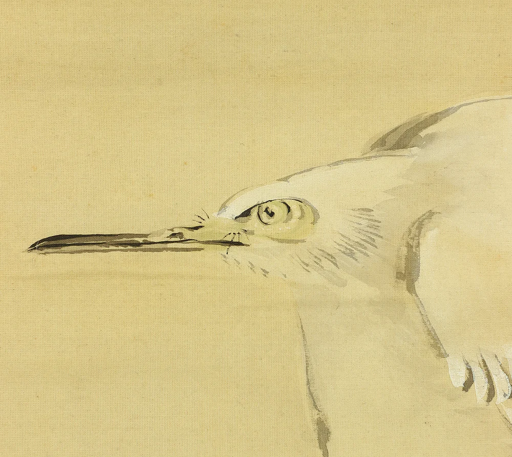 益頭峻南 Mashizu Shunnan (1851-1916) Japanese antique art Paired kakejiku kakemono wall hanging scrolls / Heron on Willow Tree in Snow and Sleeping Crow under Moon with Original Box A381 - Image 6