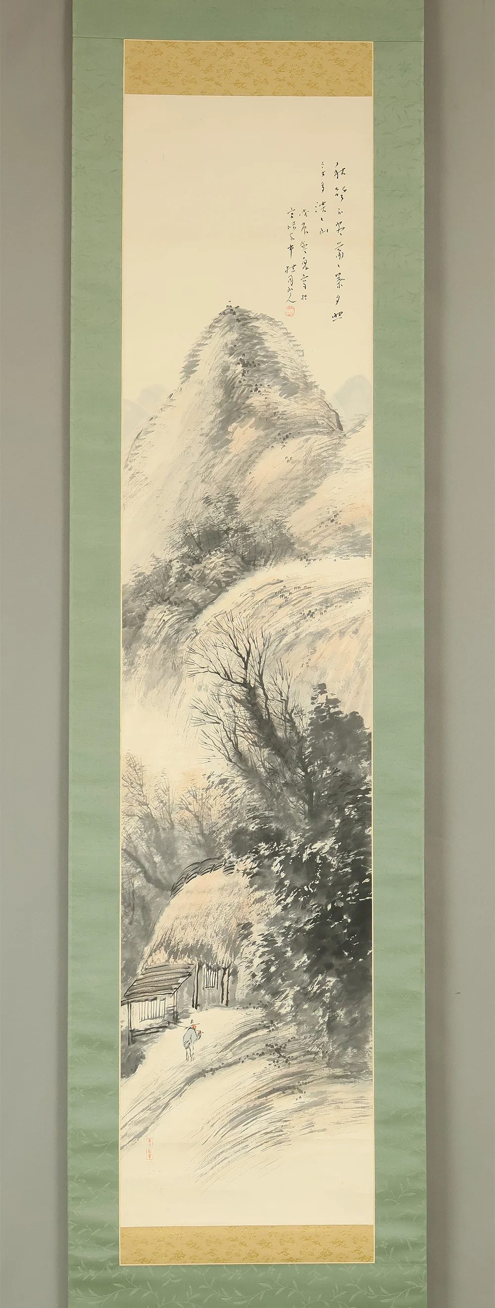 松林桂月 Matsubayashi Keigetsu (1876-1963) Japanese art kakejiku kakemono wall hanging scroll / Sansui Mountain Landscapes Country House with Appraised Box RE726