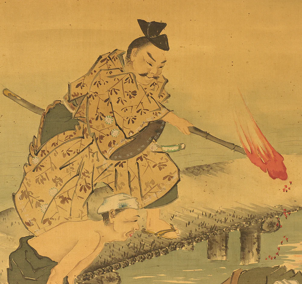 松本楓湖 Matsumoto Fuko (1840-1923) Japanese antique art kakejiku kakemono wall hanging scroll / 青砥藤綱 Aoto Fujitsuna looking for money in the river W767 - Image 6