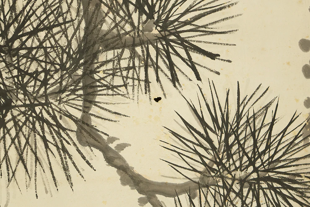 松尾晩翠 Matsuo Bansui (1877-1934) Japanese art kakejiku kakemono wall hanging scroll / Two Magpies Perched on Pine Tree with Box RD888 - Image 19