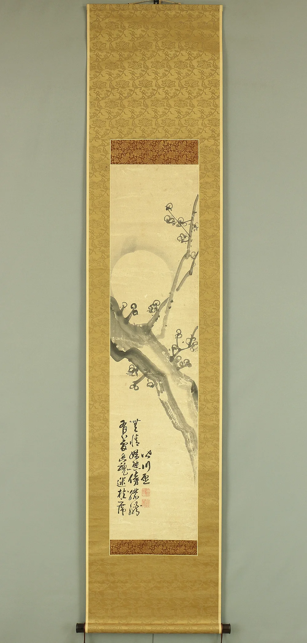 皆川淇園 Minagawa Kien (1735-1807) Japanese antique art kakejiku kakemono wall hanging scroll / Moon and Plum with Box RA784 - Image 2