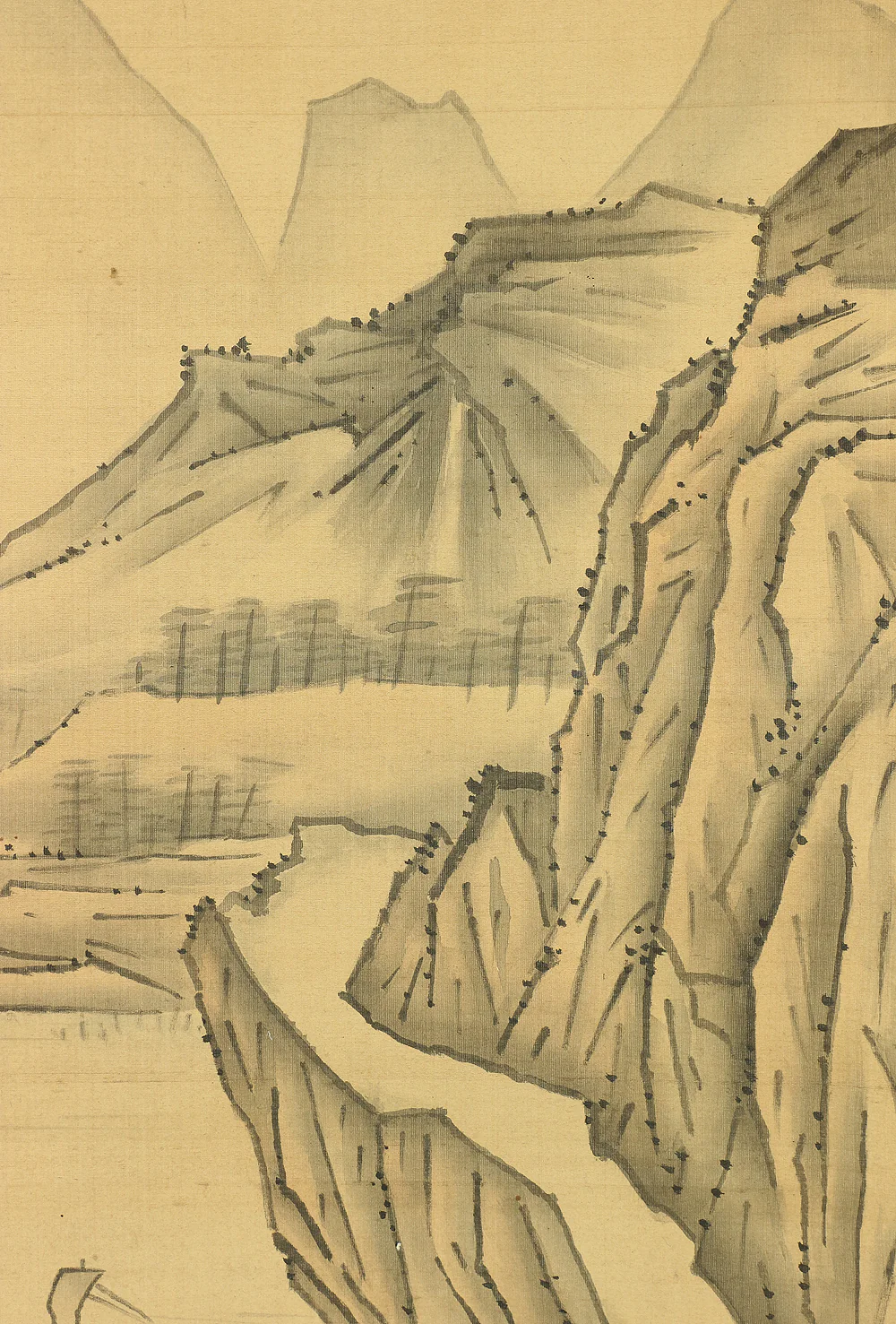 皆川淇園 Minagawa Kien (1735-1807) Japanese antique art kakejiku kakemono wall hanging scroll / Sailing Boats Sage and Mountain Road Landscape Sansui with Box A928 - Image 10