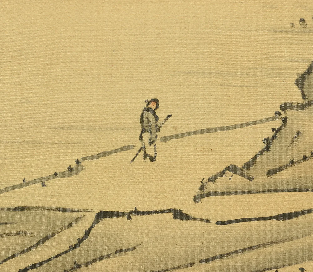 皆川淇園 Minagawa Kien (1735-1807) Japanese antique art kakejiku kakemono wall hanging scroll / Sailing Boats Sage and Mountain Road Landscape Sansui with Box A928 - Image 14