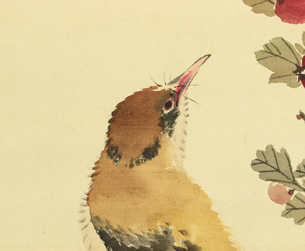 三浦石斎 Miura Sekisai (b1849) Japanese art kakejiku kakemono wall hanging scroll / Varied Tit Perching on Boxwood Tree, Bamboo and Crowfoot with Box RC903 - Image 9