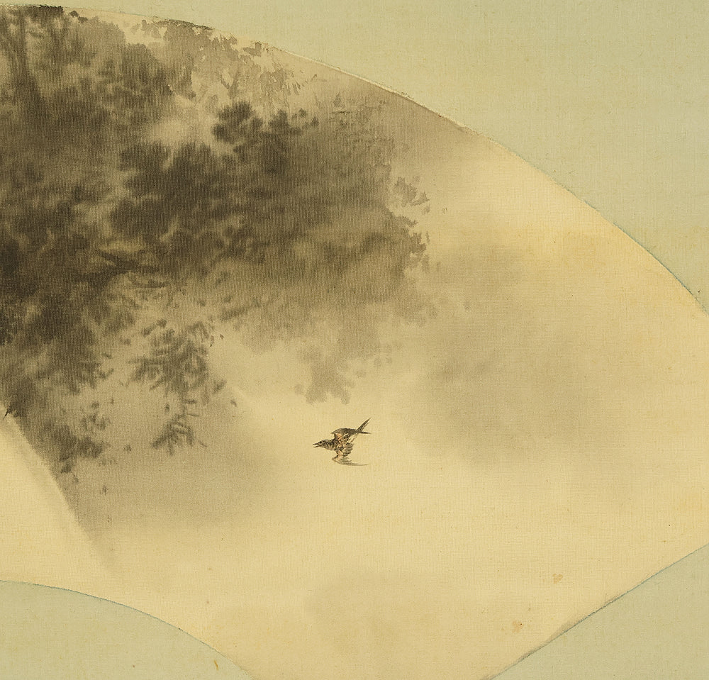 望月玉渓 Mochizuki Gyokkei (1874-1938) Japanese art kakejiku kakemono wall hanging scroll / Fan Surface - Waterfall and Cuckoo with Box RE723 - Image 5