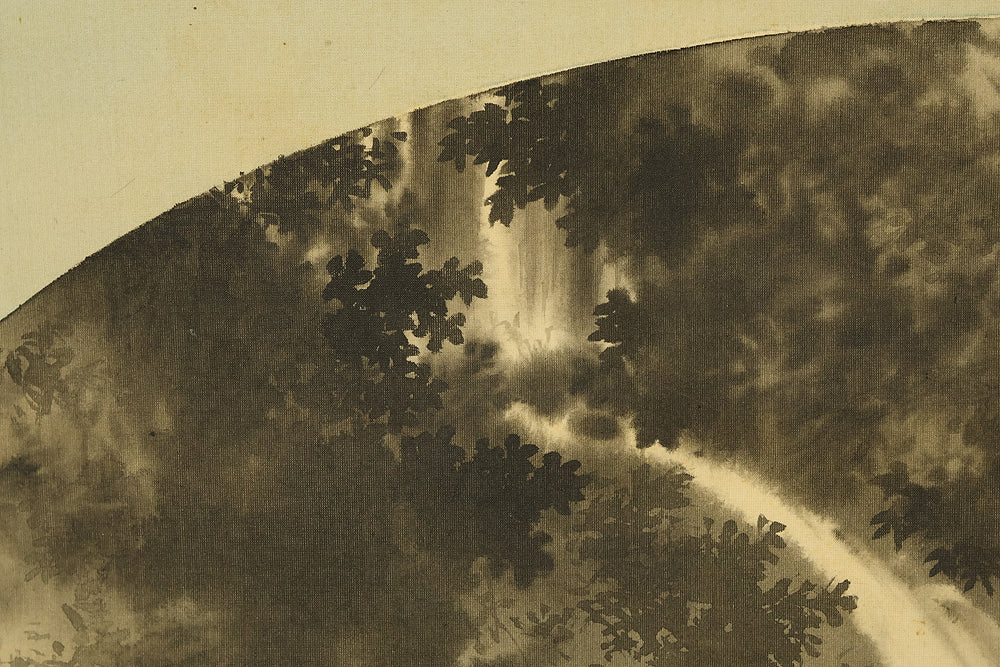 望月玉渓 Mochizuki Gyokkei (1874-1938) Japanese art kakejiku kakemono wall hanging scroll / Fan Surface - Waterfall and Cuckoo with Box RE723 - Image 9
