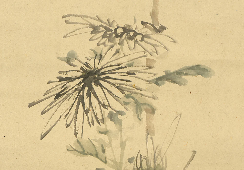 望月玉渓 Mochizuki Gyokkei (1874-1938) Japanese art kakejiku kakemono wall hanging scroll / Little Bird Perched on Plant Stake, Chrysanthemum with Box RE853 - Image 8