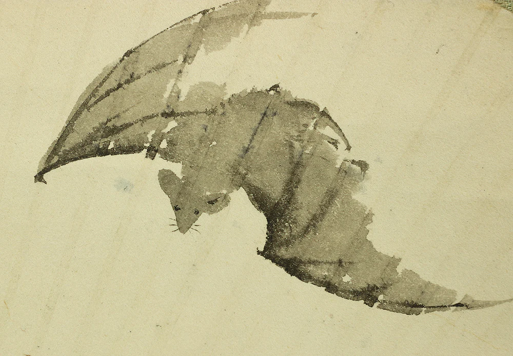 望月玉渓 Mochizuki Gyokkei (1874-1938) Japanese art kakejiku kakemono wall hanging scroll / Moon and Two Bats inside Fan with Box RA818 - Image 11