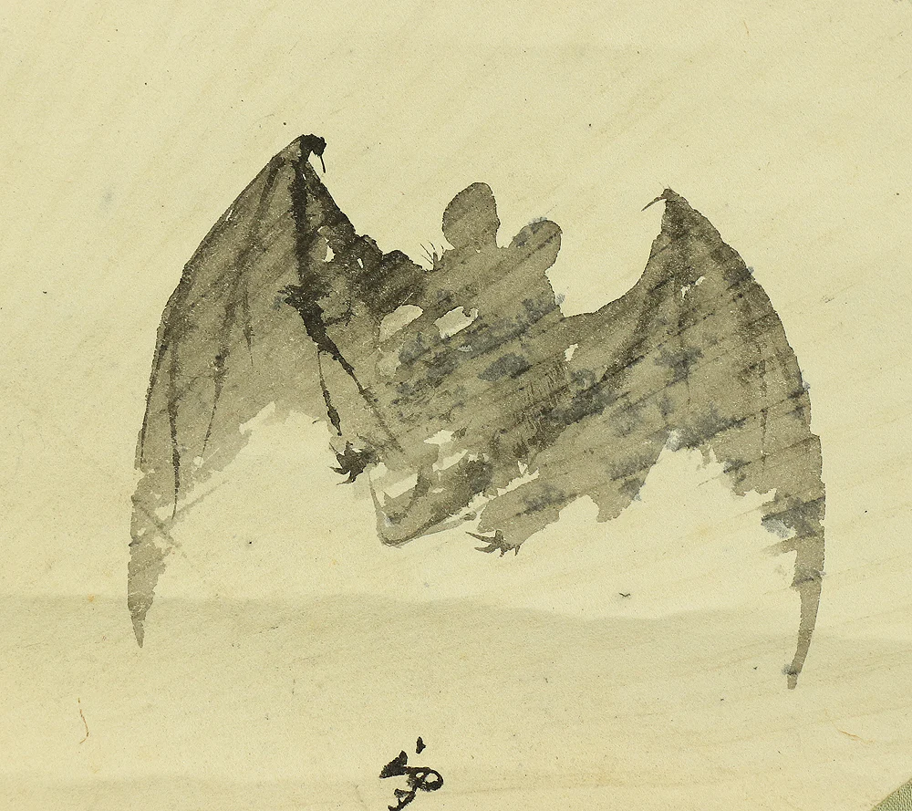 望月玉渓 Mochizuki Gyokkei (1874-1938) Japanese art kakejiku kakemono wall hanging scroll / Moon and Two Bats inside Fan with Box RA818 - Image 12