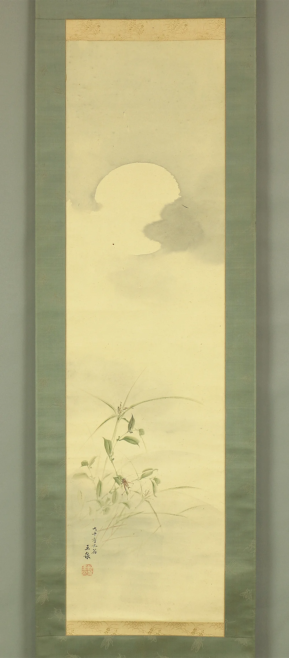 Order item:望月玉泉 Mochizuki Gyokusen (1834-1913) Japanese art kakejiku kakemono wall hanging scroll / Moon and Crickets with Box RB569