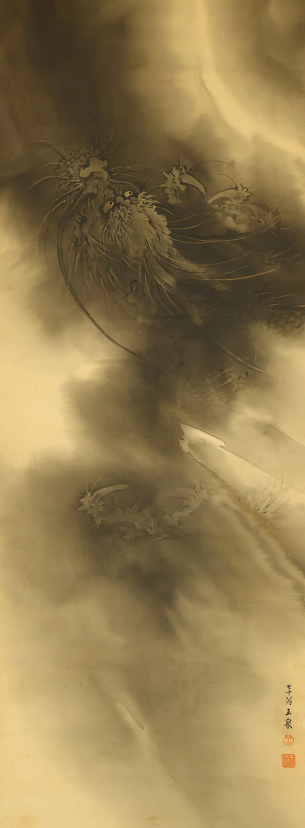 望月玉泉 Mochizuki Gyokusen (1834-1913) Japanese art kakejiku kakemono wall hanging scroll / Rising Dragon in Cloud RE623 - Image 4