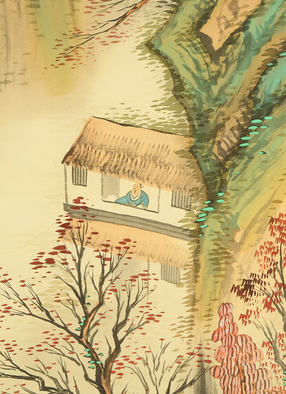 村上蘭田 Murakami Randen (b1899) Japanese art kakejiku kakemono wall hanging scroll / Blue and Green Mountains Landscape Waterfall and Country House with Original Box (Tomobako) RD906 - Image 11