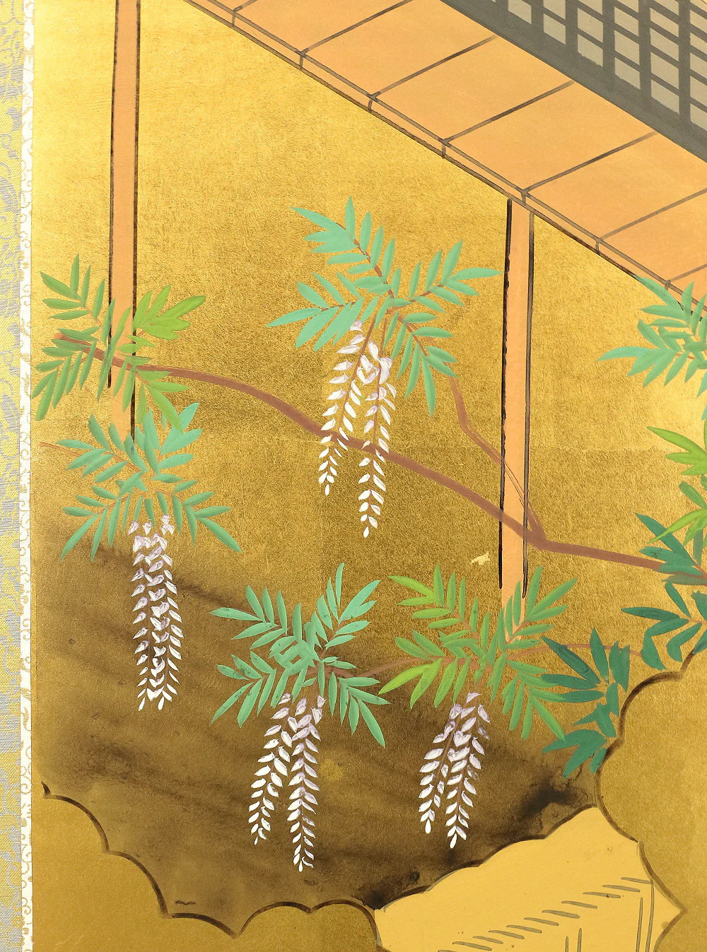 村田有因 Murata Yuin Japanese gold-leaf room divider Byobu 4 panels Folding screen / Genji Monogatari (Tale of the Genji) V648 - Image 3