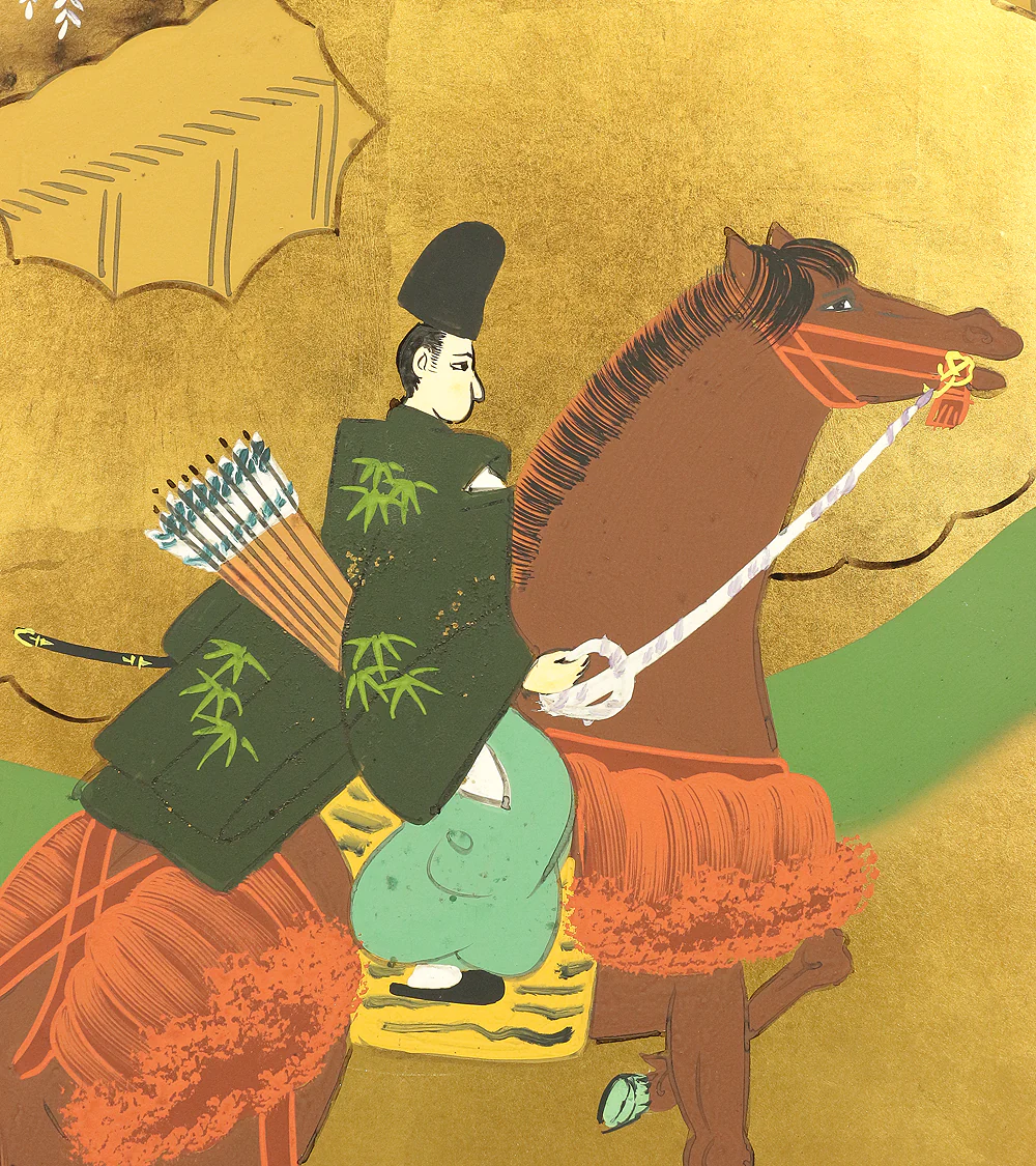 村田有因 Murata Yuin Japanese gold-leaf room divider Byobu 4 panels Folding screen / Genji Monogatari (Tale of the Genji) V648 - Image 4