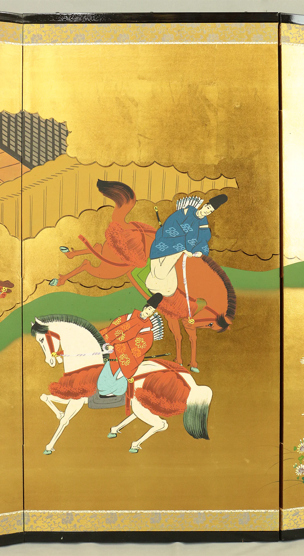村田有因 Murata Yuin Japanese gold-leaf room divider Byobu 4 panels Folding screen / Genji Monogatari (Tale of the Genji) V648 - Image 5