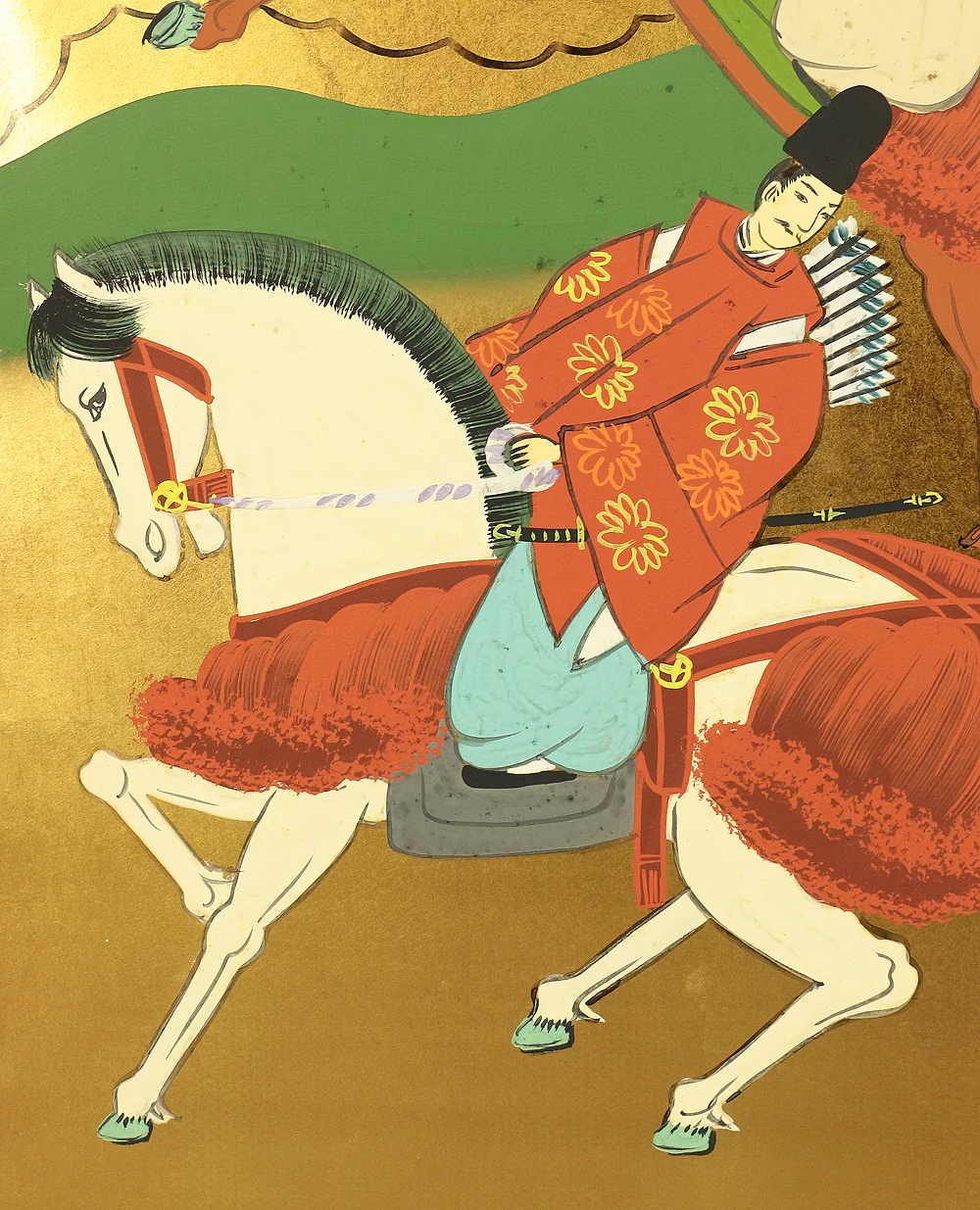 村田有因 Murata Yuin Japanese gold-leaf room divider Byobu 4 panels Folding screen / Genji Monogatari (Tale of the Genji) V648 - Image 7
