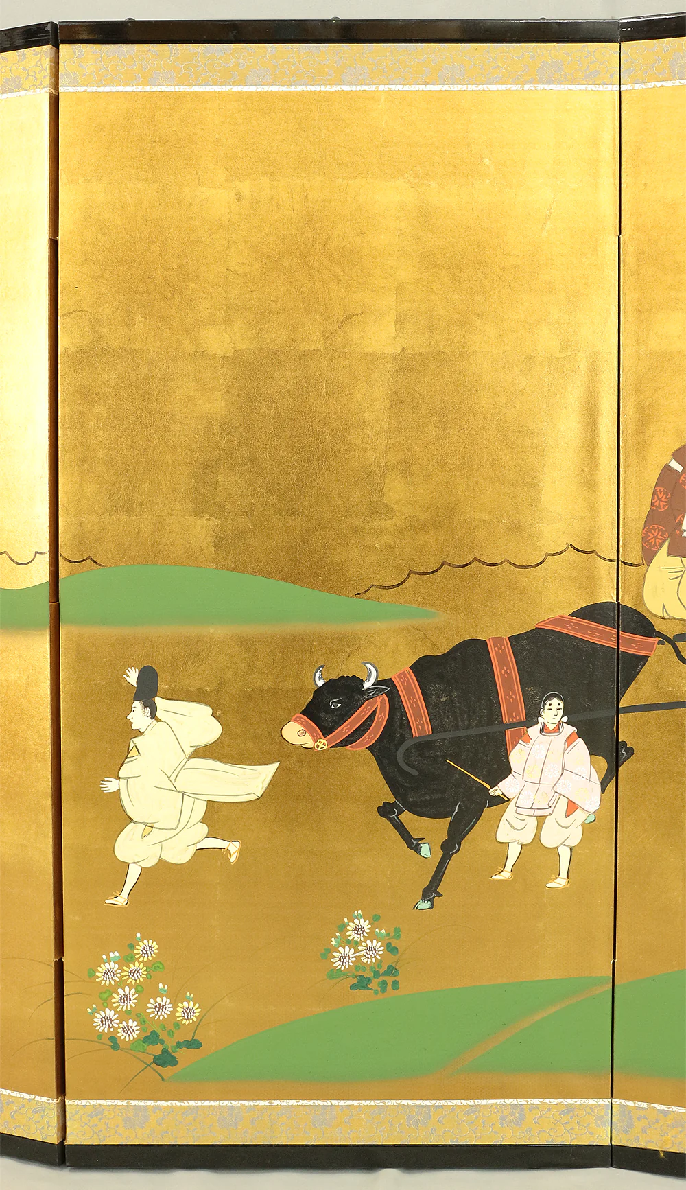 村田有因 Murata Yuin Japanese gold-leaf room divider Byobu 4 panels Folding screen / Genji Monogatari (Tale of the Genji) V648 - Image 8