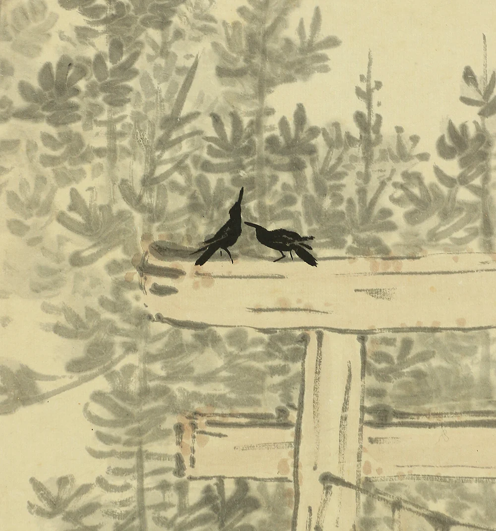 長井一禾 Nagai Ikka (1869-1940) Japanese art kakejiku kakemono wall hanging scroll / Landscape at Dusk Torii Gate and Flying Crows with Box RC578 - Image 10