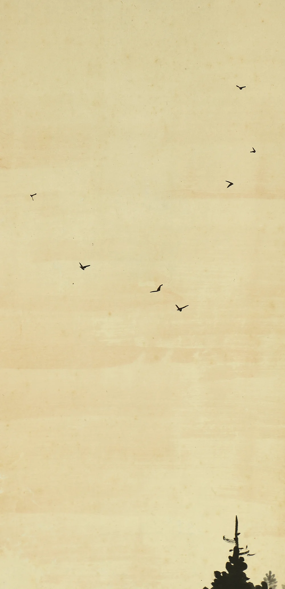 長井一禾 Nagai Ikka (1869-1940) Japanese art kakejiku kakemono wall hanging scroll / Landscape at Dusk Torii Gate and Flying Crows with Box RC578 - Image 4