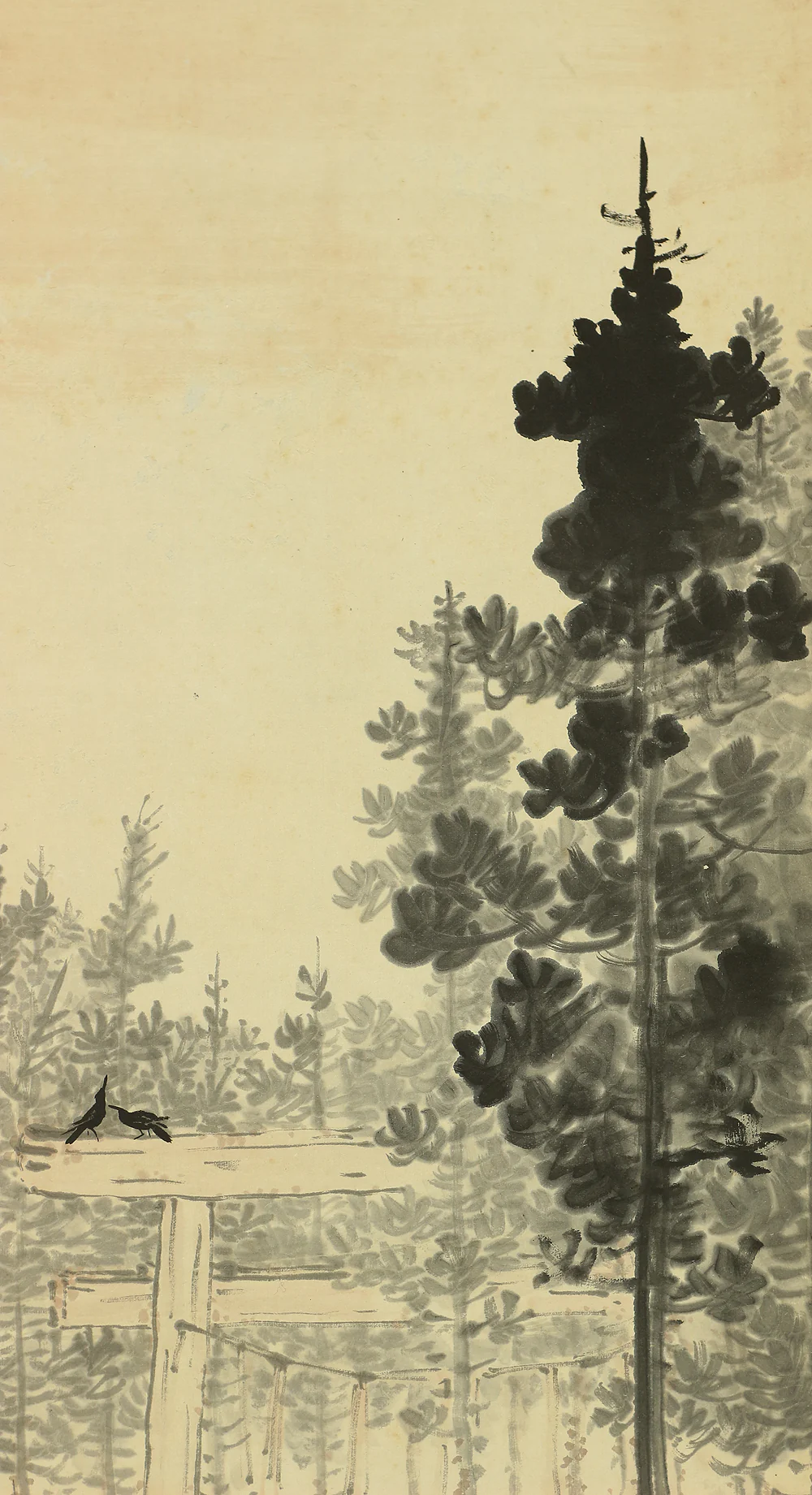 長井一禾 Nagai Ikka (1869-1940) Japanese art kakejiku kakemono wall hanging scroll / Landscape at Dusk Torii Gate and Flying Crows with Box RC578 - Image 8