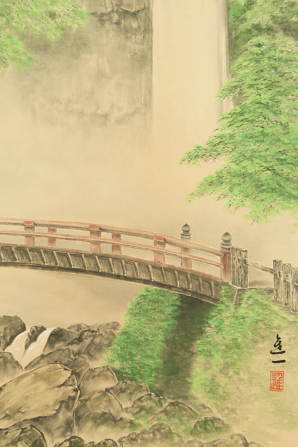 中川進一 Nakagawa Shinichi Japanese art kakejiku kakemono wall hanging scroll / 箕面の滝 Minō Waterfall (Minō Park in Osaka) with Original Box (Tomobako) RD869 - Image 10