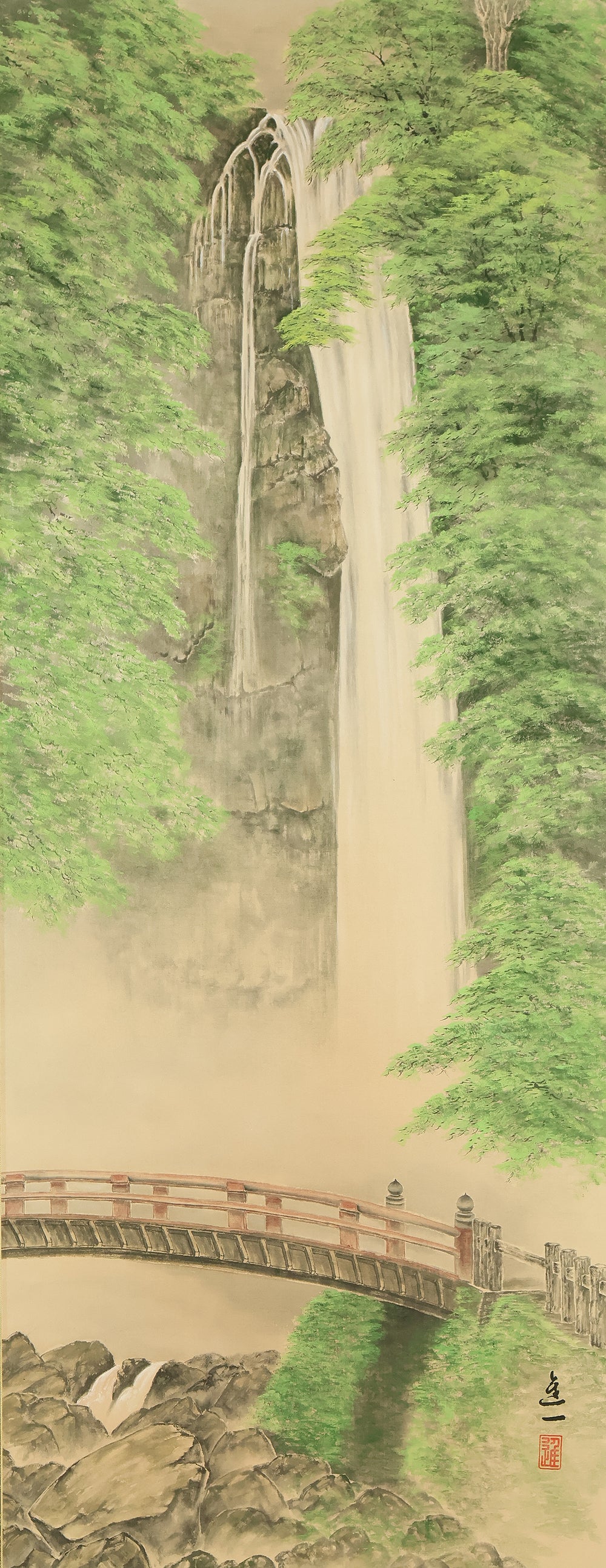 中川進一 Nakagawa Shinichi Japanese art kakejiku kakemono wall hanging scroll / 箕面の滝 Minō Waterfall (Minō Park in Osaka) with Original Box (Tomobako) RD869 - Image 4