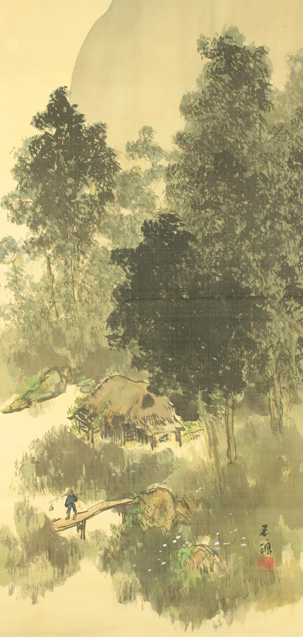 中島春鴎 Nakajima Shuno (1887-1962) Japanese art kakejiku kakemono wall hanging scroll / Landscape on Moonlit Nights with Original Box (Tomobako) RD328 - Image 6