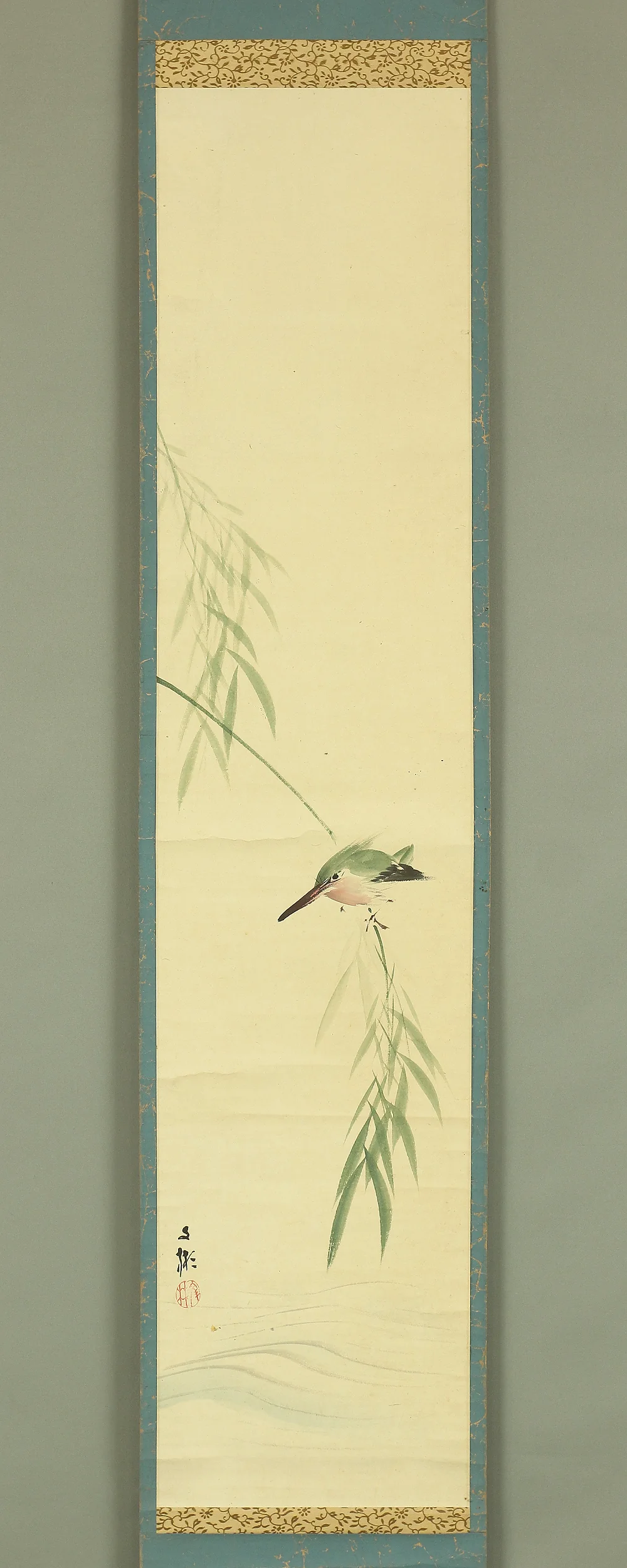 中村文彬 Nakamura Bunpin (around 1750-1800) Japanese antique art kakejiku kakemono wall hanging scroll / Kingfisher and Willow RA578 - Image 3