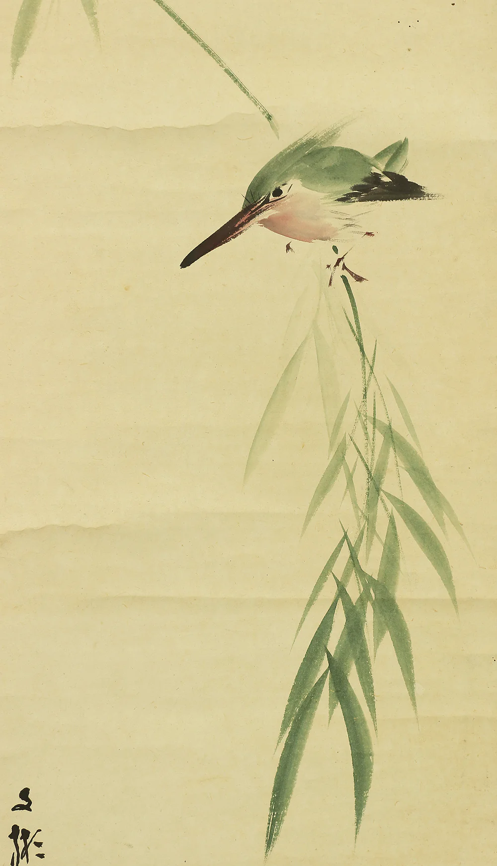 中村文彬 Nakamura Bunpin (around 1750-1800) Japanese antique art kakejiku kakemono wall hanging scroll / Kingfisher and Willow RA578 - Image 6