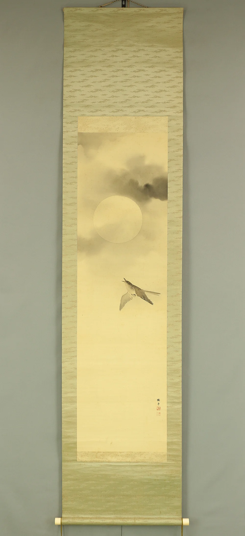 中村瑛舟 Nakamura Eishu (1890-1952) Japanese art kakejiku kakemono wall hanging scroll / Moon and Lesser Cuckoo with Box RC332 - Image 2