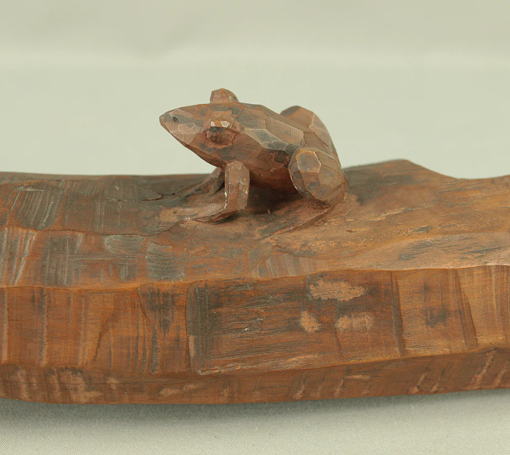 中村直人 Nakamura Naondo (1905-1981) Frog on Driftwood - Wood Carving Okimono Figurine with Original Box (Tomobako) VA745 - Image 11